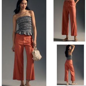 Maeve x Anthropologie The Colette Wide-Leg Cropped high rise linen Pant capri 32